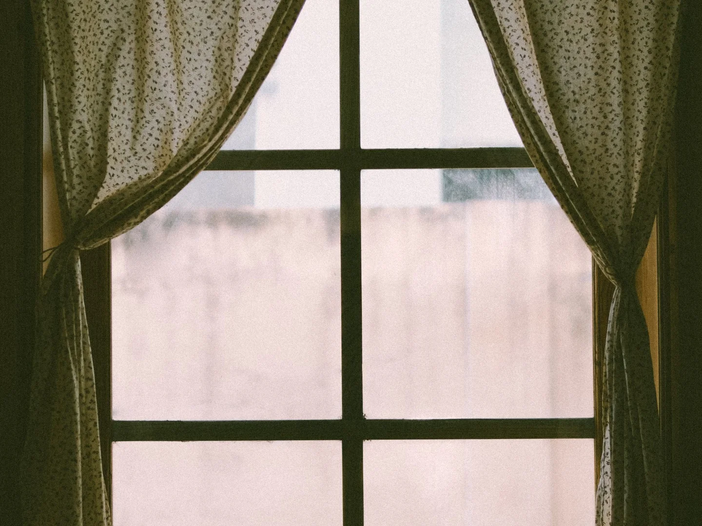 Curtain panels framing a window in daylight.