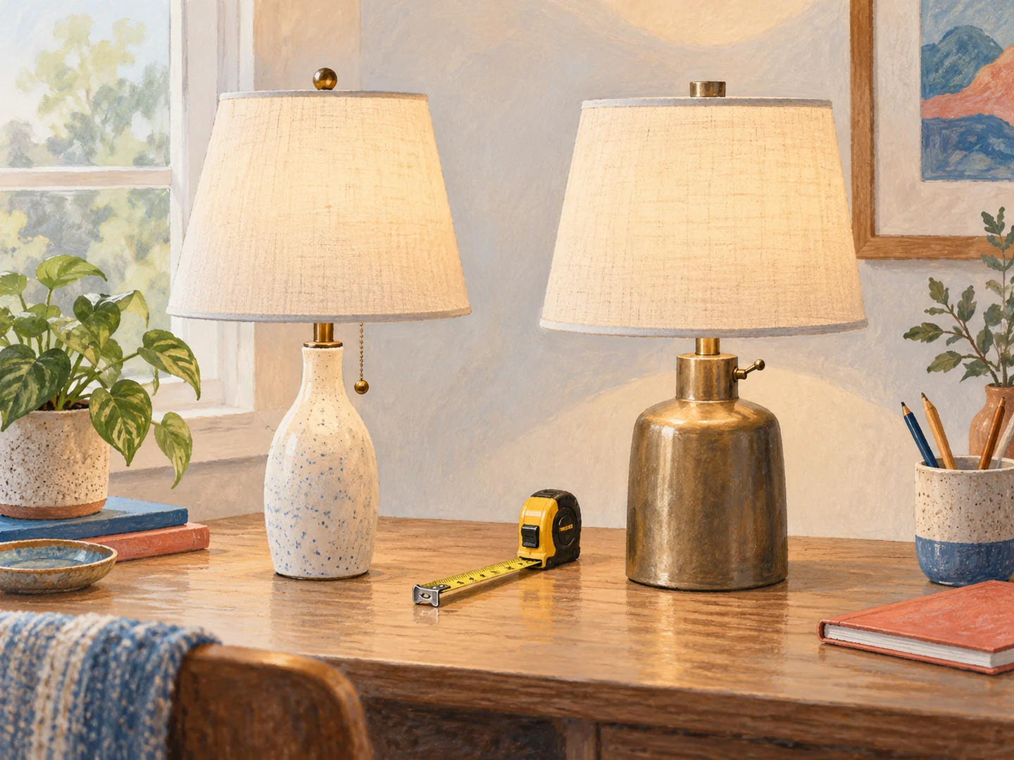 Illustration comparing the construction of two similar table lamps.