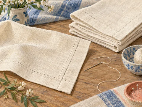 Illustration of cloth napkins with neat square hemmed corners.
